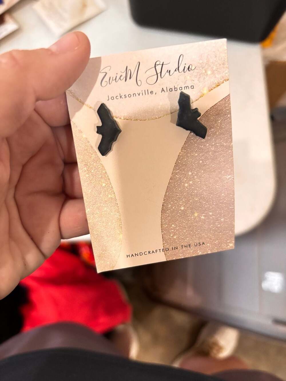 EvieM Studio Black Bat Stud Earrings